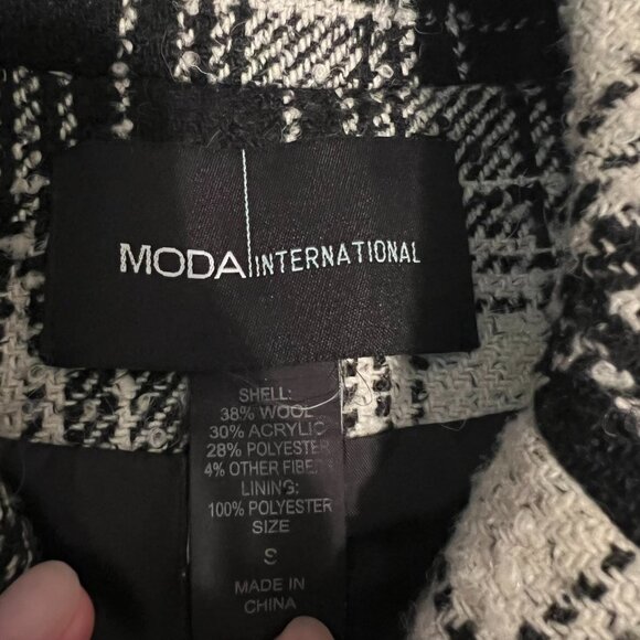 Moda International Women Small Wool Blend Double Breasted Plaid Pea Coat - Picture 3 of 8